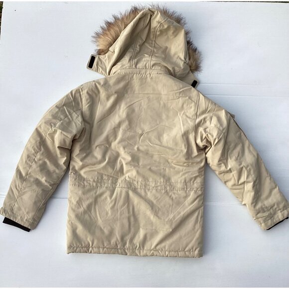Mens Beige Hooded Winter Jacket With Fur Trim - Picture 9 of 12